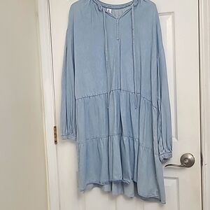 & Denim Tiered Denim Dress Long Sleeve